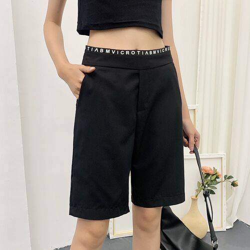 大码黑色休闲西装五分裤女2023新款胖mm高腰显瘦宽松直筒短裤薄款