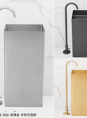 酒店不锈钢立柱盆一体落地式洗手盆民宿卫生间洗脸盆阳台柱盆