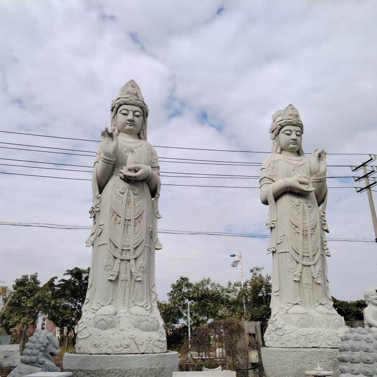 崇武石雕观音菩萨像芝麻白花岗岩净瓶观音露天寺庙石佛像4米高