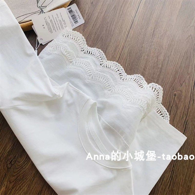 春夏女童纯棉长袖中长款T恤儿童时尚打底衫白色蕾丝花边内搭洋气