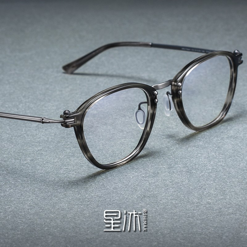 复古超轻手工板材眼镜框男款近视大脸纯钛方形变色女款锁形工业风