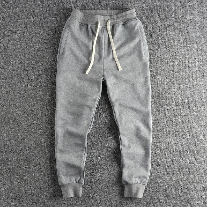 秋季纯棉双股毛圈休闲厚棉裤男 修身小脚潮流运动束口裤青年长裤