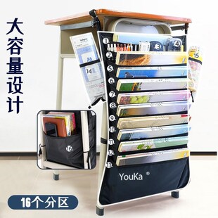 挂书袋2024新款流行初中学生立体口袋棉麻课桌收纳袋挂书袋大容量