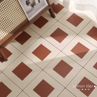 中古风焦糖色法式小花砖 民宿阳台厨卫复古瓷砖 别墅餐饮店地砖