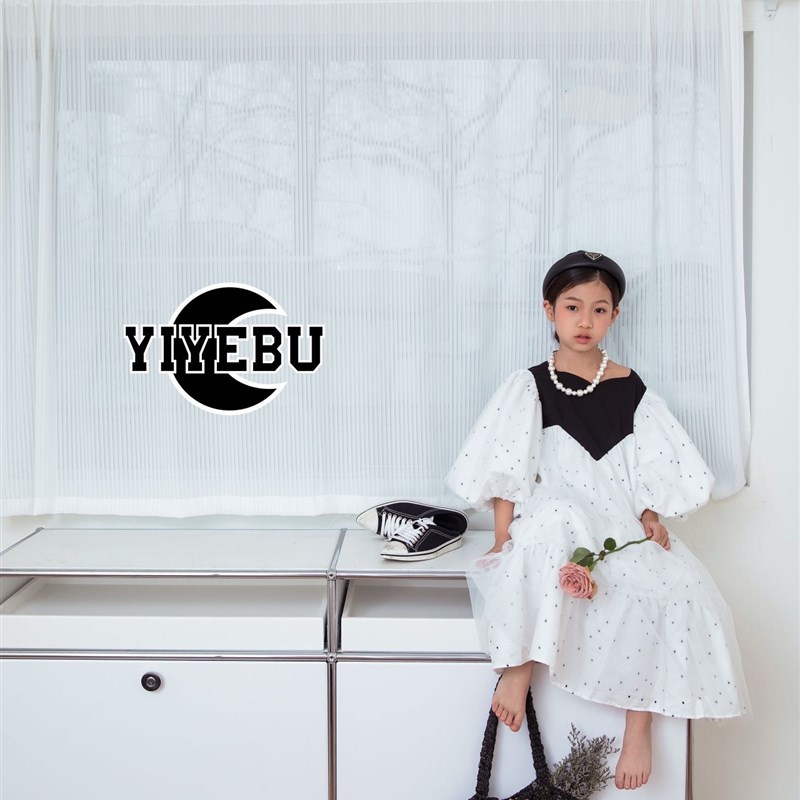 法国女童连衣裙夏波点泡泡袖洋气韩版公主宝宝小童长款短袖裙子