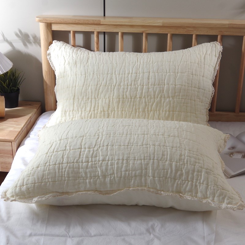 韩式花边款枕套一对装纯棉家用成人全棉高档纱布枕头套