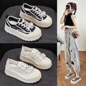 子女2o025新款 爆款 夏季 厚底松糕渔夫鞋 透气小白鞋 网面软底大头板