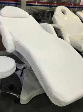 美容床纯白g色床罩兔毛面料5件套含扶手套凳子套