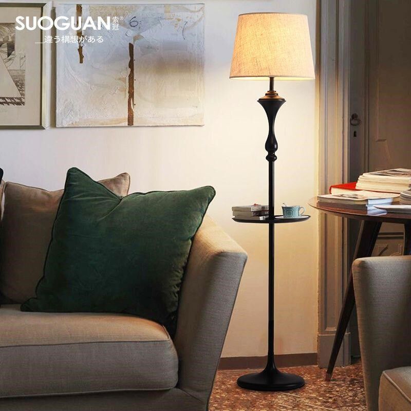 美式复古客厅落地灯高端置物架茶几一体台灯创意主卧室床头立式灯,家装灯饰光源,置物功能落地灯,淘宝优惠券,粉丝福利购,淘宝优惠卷