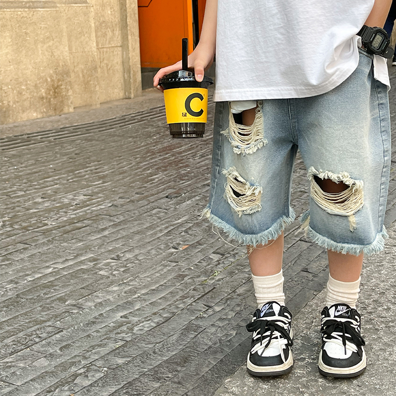 男童牛仔短裤2023新款夏装薄款韩版潮中裤儿童破洞五分裤夏季裤子