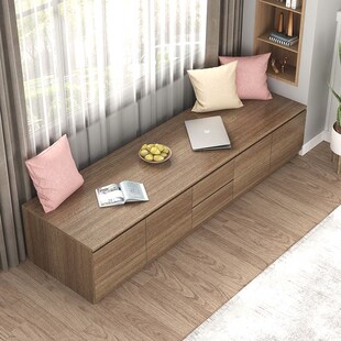 实木阳台储物柜飘窗柜可坐长条柜卧室榻榻米窗台地柜X矮柜置物定