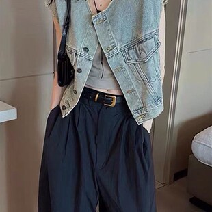 小个子复古牛仔马甲短外套女春夏薄款坎肩马夹无袖外搭叠穿上衣潮