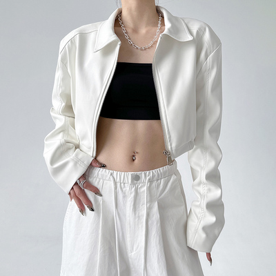 白色爆款短款pu皮衣外套女夹克2024冬装新款港风设计感美式复古