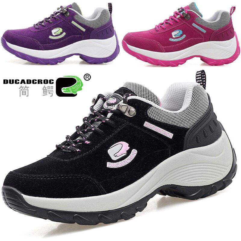 秋冬女鞋厚底运动单鞋休闲摇摇鞋韩版松糕鞋旅游鞋坡跟轻便妈妈鞋