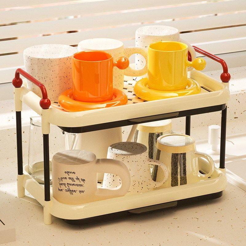 杯子收纳置物架桌面放水杯收藏架餐桌托盘家用茶杯架双层沥水杯架