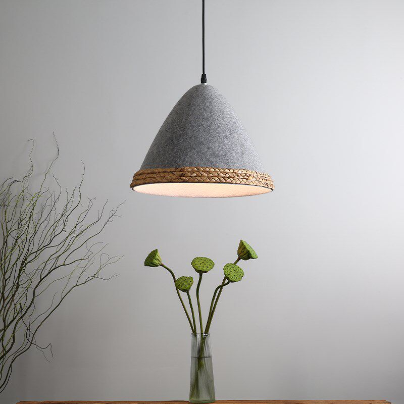 毛毡小吊灯玄关卧室床头灯侘寂风简约飘窗走廊创意藤编咖啡厅民宿