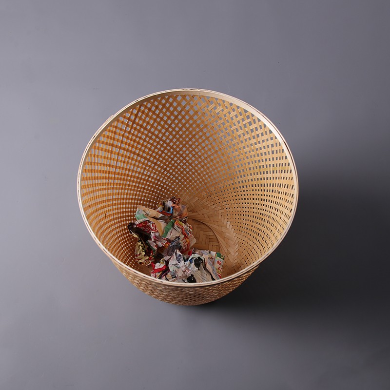 竹编垃圾桶客厅中式卧室大漆精品手工垃圾篓大容量茶空间创意纸篓