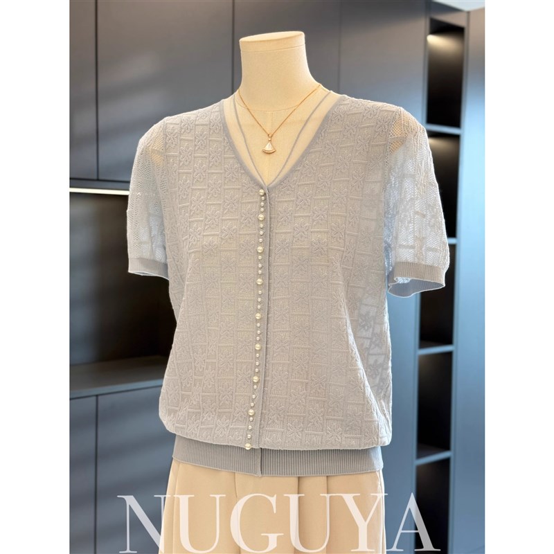 时髦洋气妈妈装针织衫女短袖2025夏装新款上衣气质百搭中老年T恤