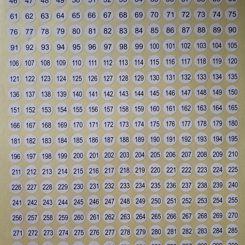 强粘1CM-1.5CM数字不干胶1-500编码贴尺码页码贴纸工号标签印刷