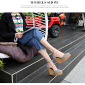 高跟尖头一F字带女凉鞋 2020韩版 松糕厚底女单鞋 梨花木坡跟包头女