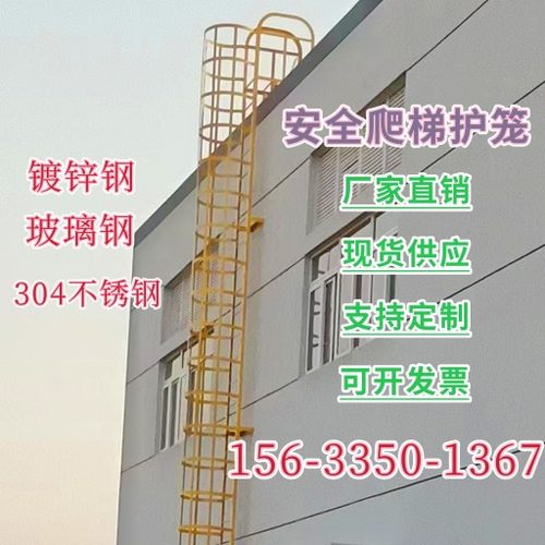 镀锌钢爬梯护笼不锈钢玻璃钢爬梯护笼铁爬梯基坑水池楼顶安全爬梯