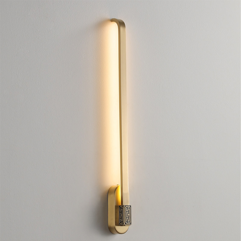 全铜新中式长条壁灯极简客厅电视墙灯酒店客房间卧室床头线形壁灯