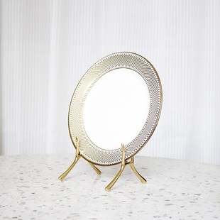 黄铜盘子支架摆件展示架日式复古装饰圆盘瓷盘托架碟子架相框架托