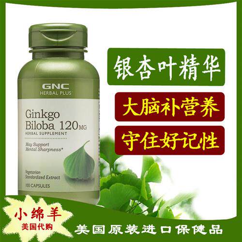 保税 美国GNC银杏叶白果精华片120mg 100粒胶囊  健忆益智 脑记忆