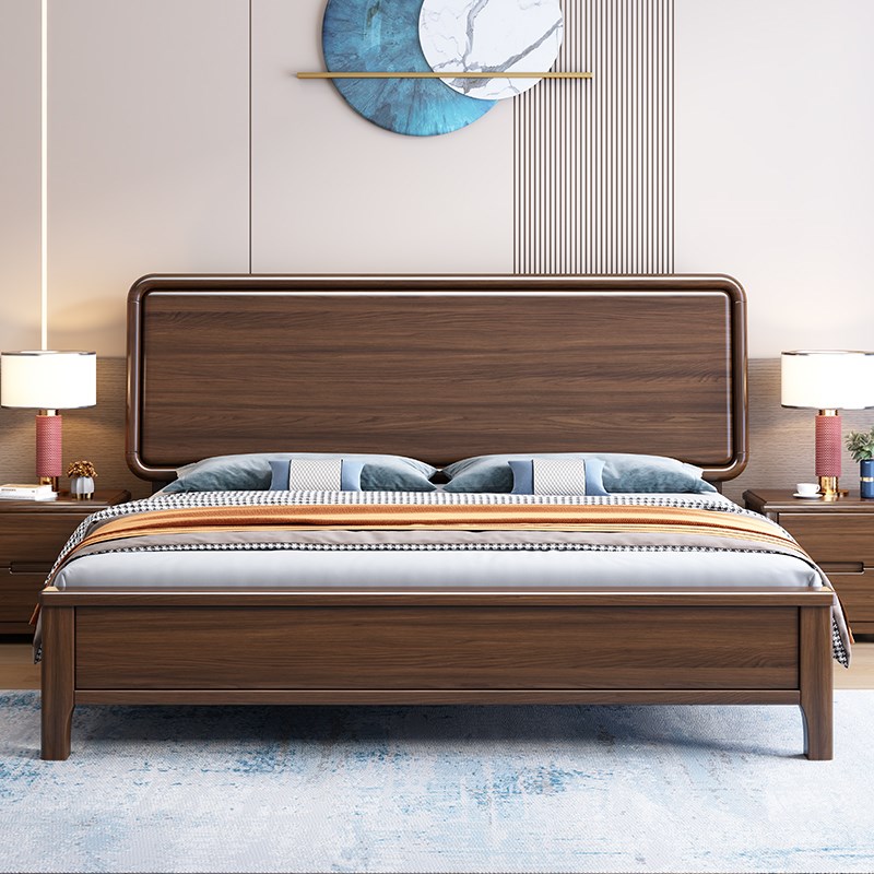 金丝檀木全实木床胡桃木p1米5新中式1.8双人床主卧2米x2米2米大床