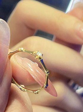 竹子指环镶嵌超闪锆石竹节戒指女气质个性轻奢食指戒精致简约百搭