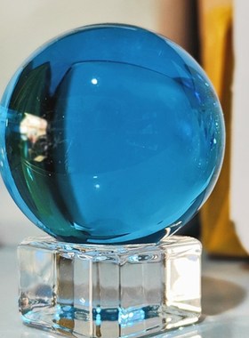 6cm蓝色水晶球饰品透明玻璃球高端卧室书V架装饰新礼品