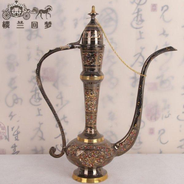巴基斯坦特色大把壶工艺品16英寸手工刻花海外民族铜器搬新家饰品