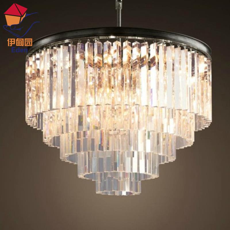美式乡村K9水晶条吊灯复古圆形创意餐厅客厅卧室水晶吊灯