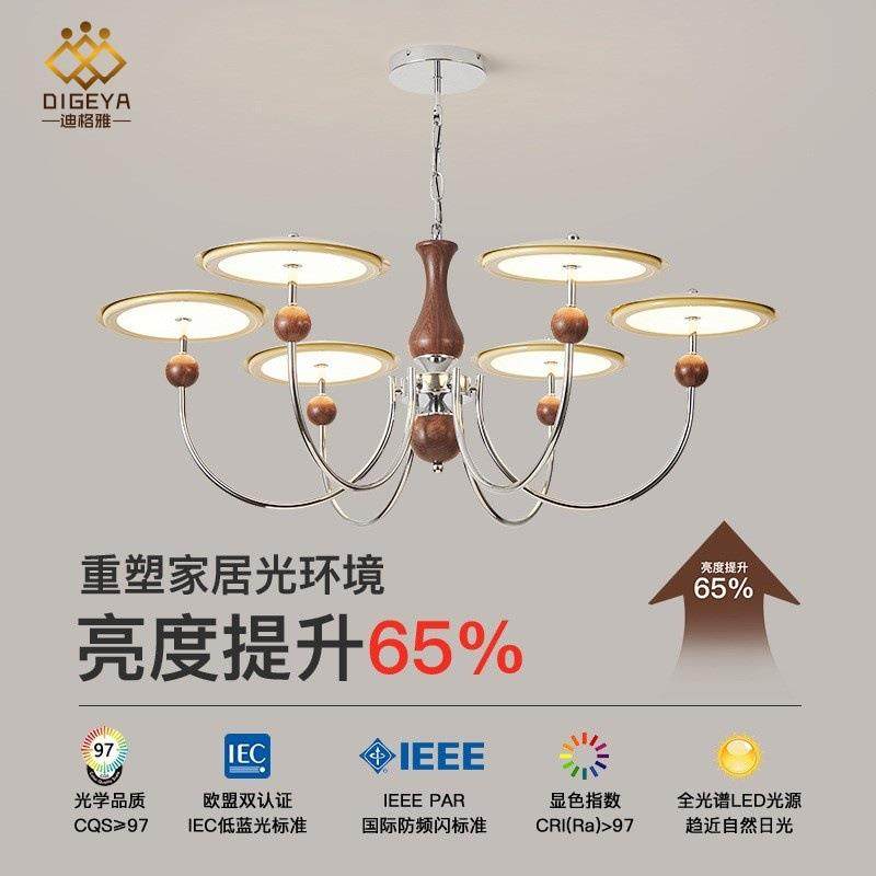 美式胡桃木色复古卧室灯中古风客厅房间吸顶全光谱护眼LED全屋灯