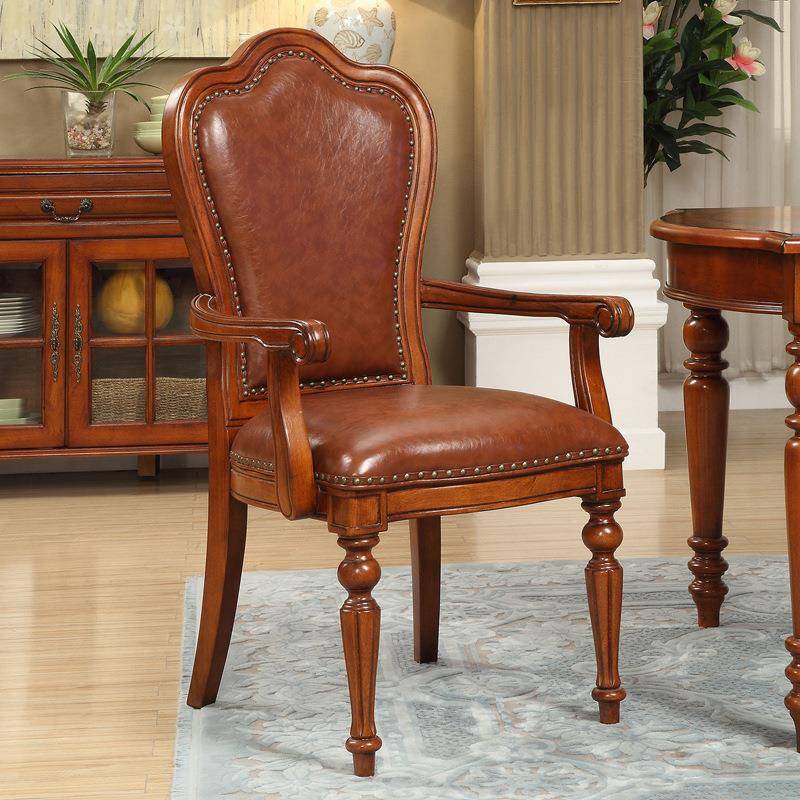 欧式真皮书椅餐厅皮座椅书房书椅美式全实木餐椅复古怀旧椅子