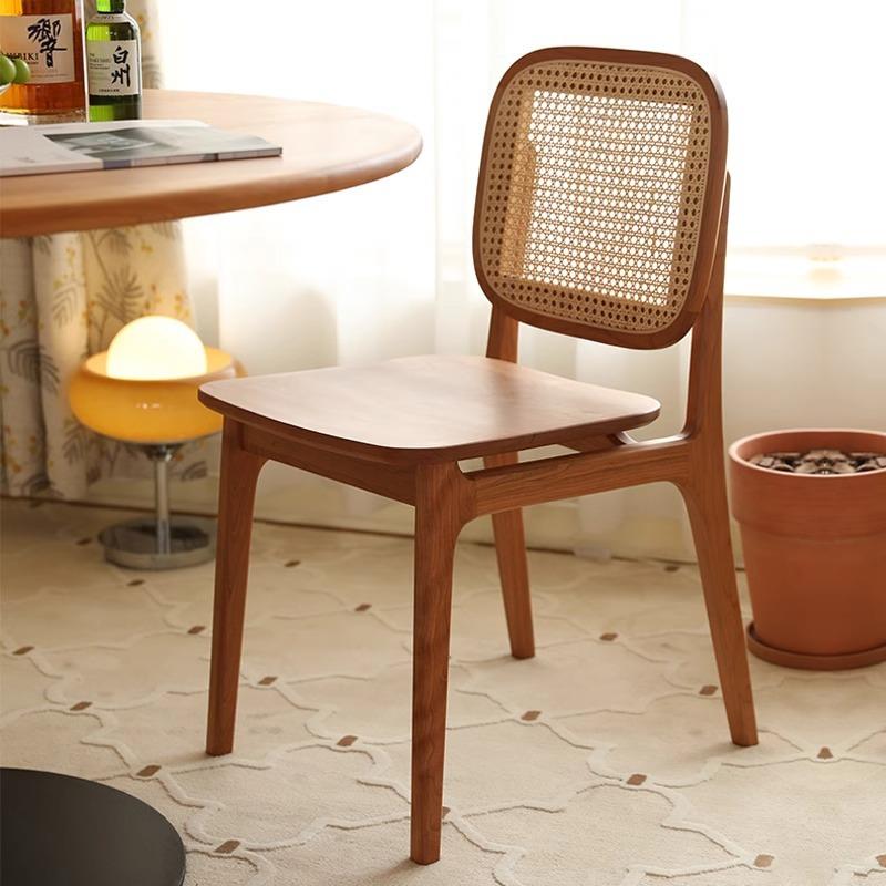 北欧原木实木餐椅家用餐桌椅北欧靠背椅子藤编樱桃木学习办公椅子