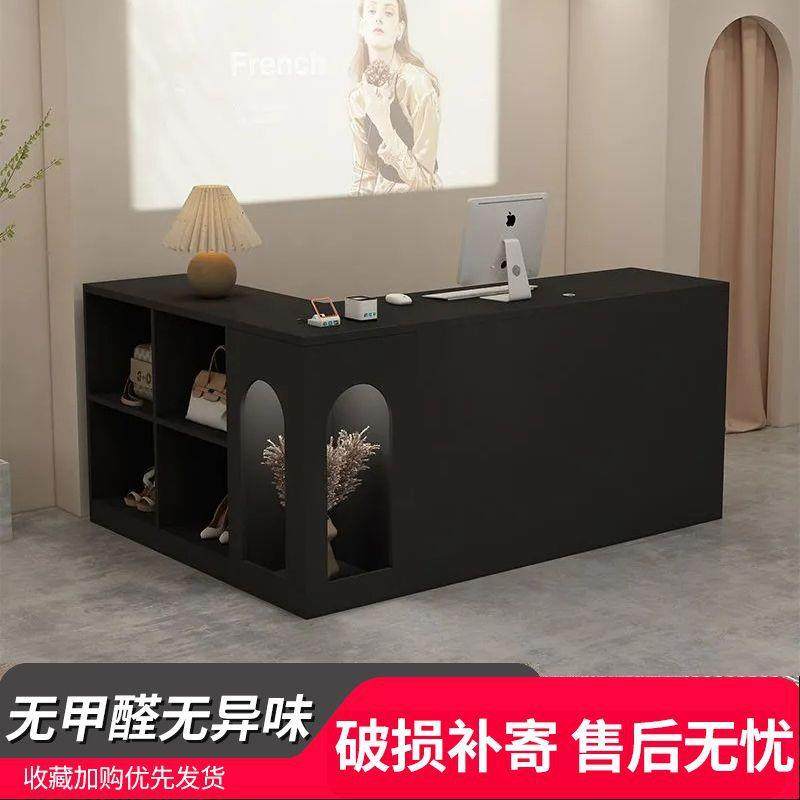 转角服装店黑色收银台女装店铺吧台桌柜台带灯美甲前台接待台