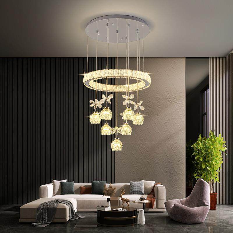 餐厅吊灯现代简约家用三头餐桌饭厅灯创意个性轻奢圆圈水晶客厅灯