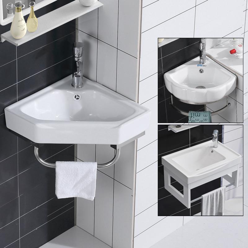 小户型挂墙式洗手陶瓷脸盆转角壁挂三角迷你阳台扇形卫生间洗漱池