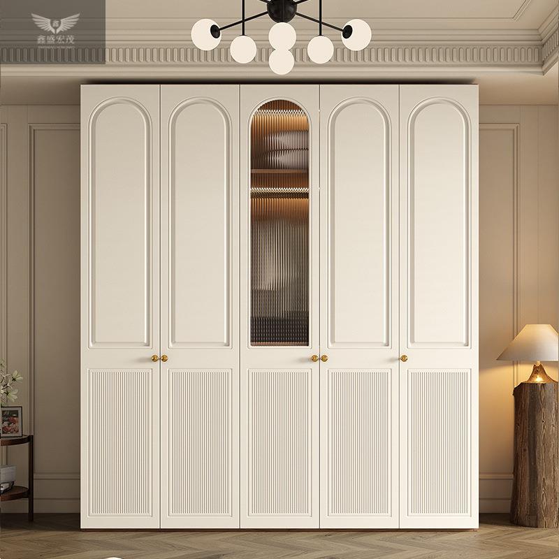 现代卧室家用中古风玻璃衣橱组合轻法式复古衣柜平开门新款爆款
