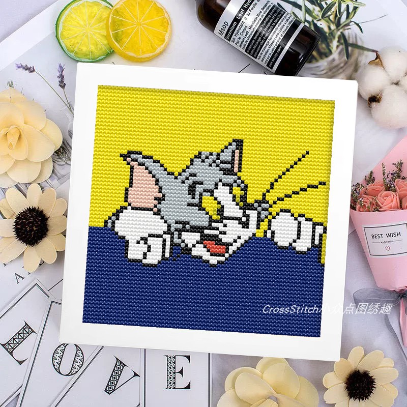 年轻人的十字绣汤姆猫卡通动漫猫和老鼠刺绣手工小幅卧室挂画简单