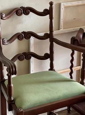 实木雕刻古餐椅美复原木扶手靠背椅子茶座46577椅民宿家具艺喝术