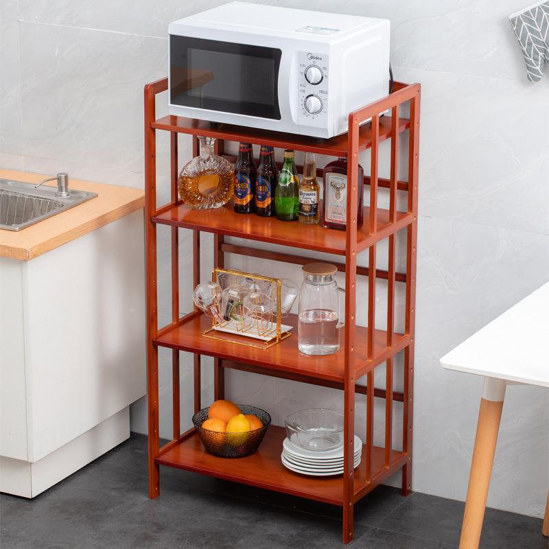 厨房置物架落地多实物层微波炉架楠竹箱收纳烤架多功能木餐边WBU