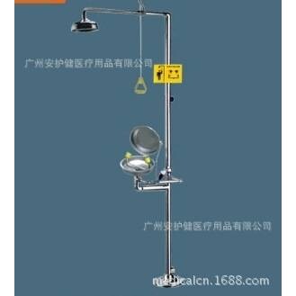 不锈钢站立式紧急洗眼器验厂冲淋防尘盖落地式304双喷头