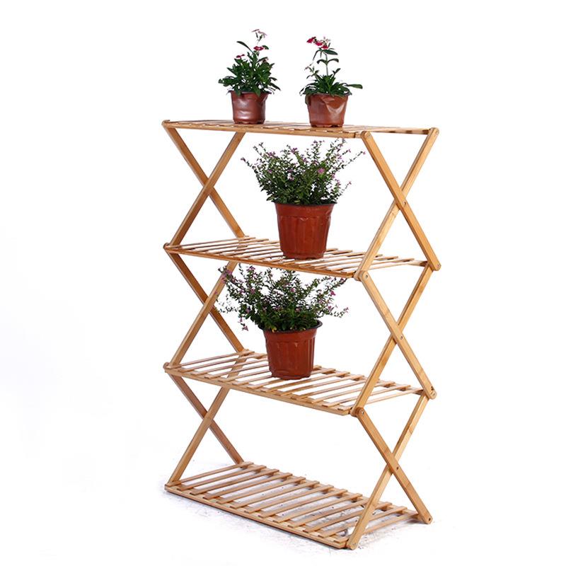 室物内多层安装置架楠竹小免植型绿植盆栽物收纳架花架简约落地花