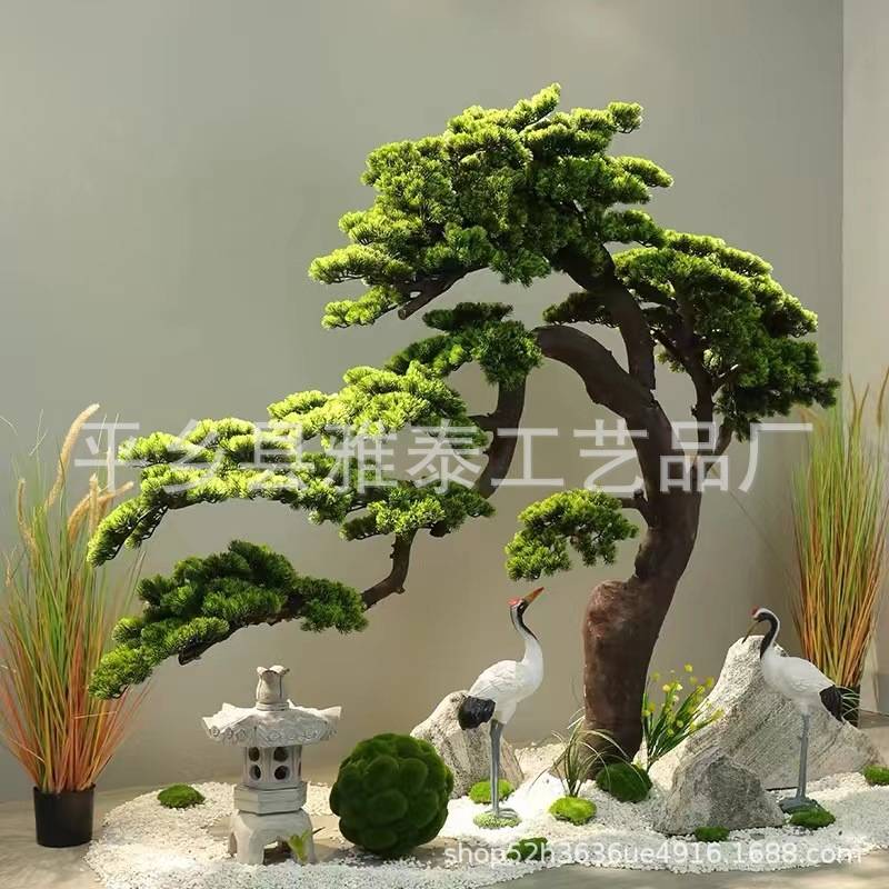 仿真松树迎客松新中式装饰楼梯下摆件室内罗汉松假树景观绿植造景
