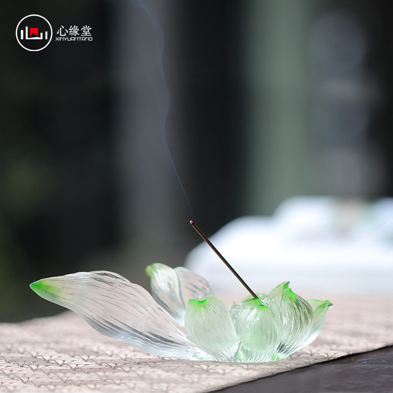 心缘堂琉璃香器【自在.莲】莲花形状多孔位手工线香香插家居饰品