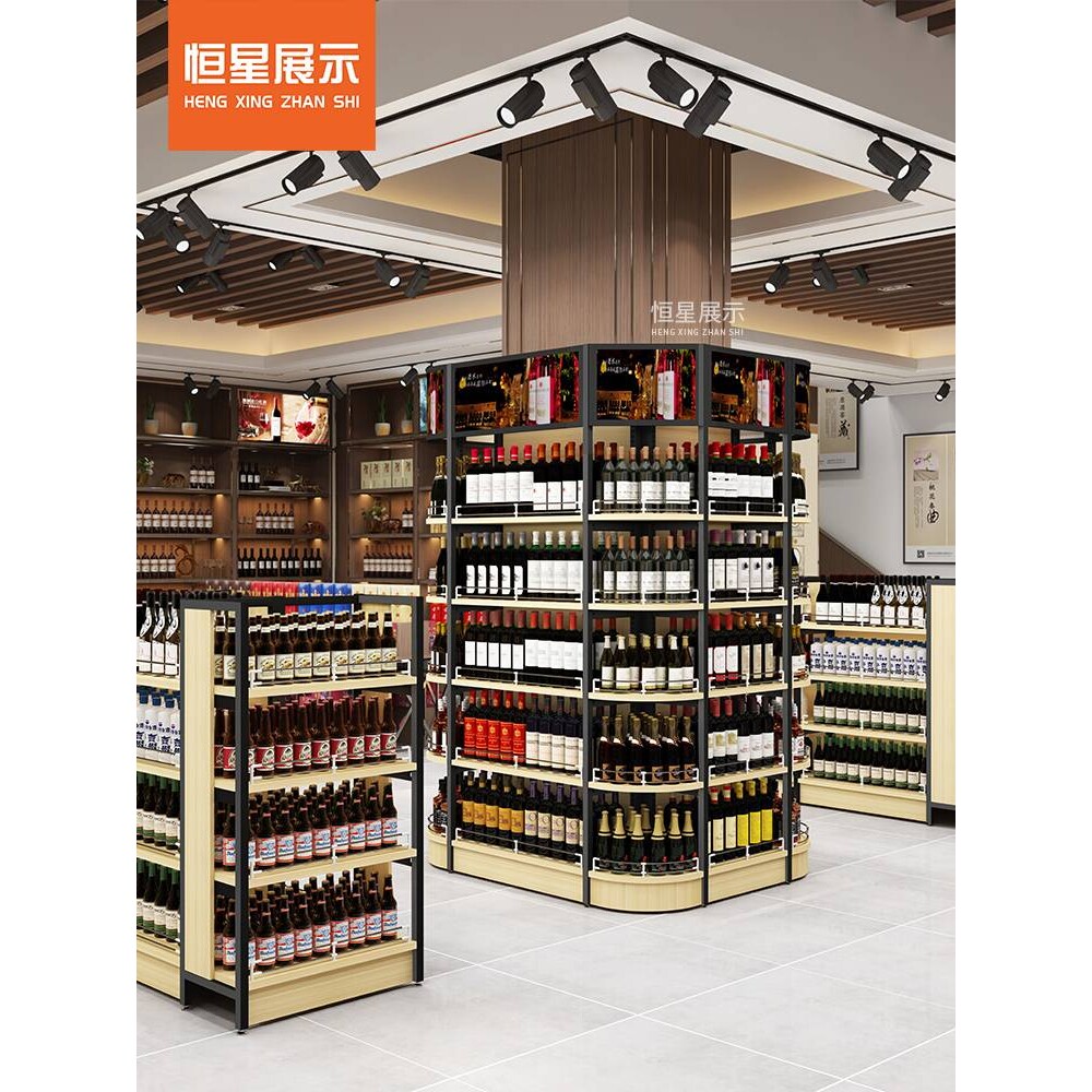 6E3X恒星超市便利店钢木组合包柱子围住货架中间柱多功能展示架零