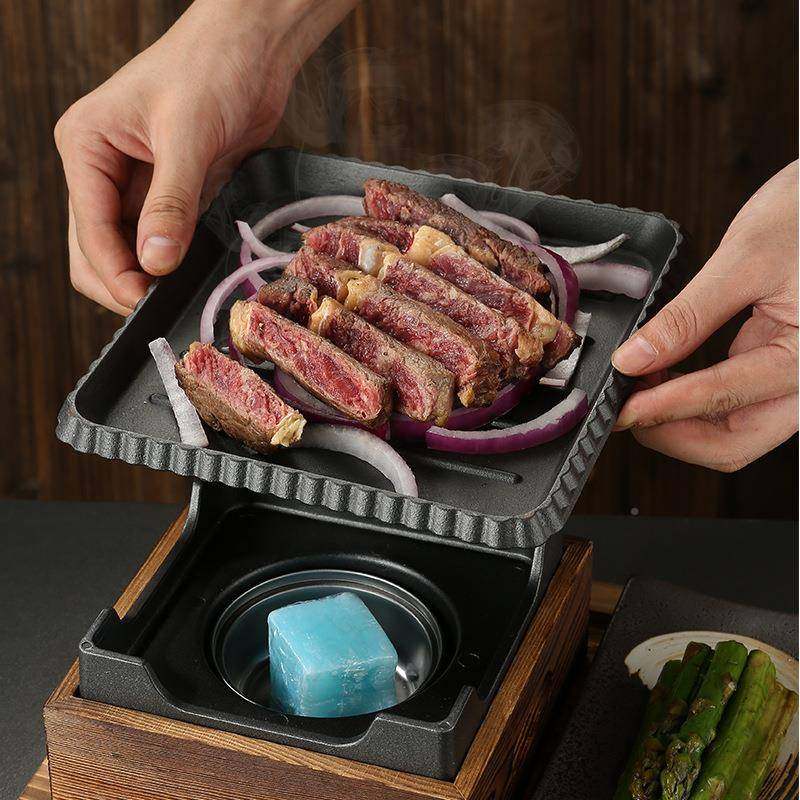 式方形铸铁烤肉日盘酒精日加热保炉餐厅料料理盘5345双温人套餐餐,户外/登山/野营/旅行用品,烧烤盘,淘宝优惠券,粉丝福利购,淘宝优惠卷