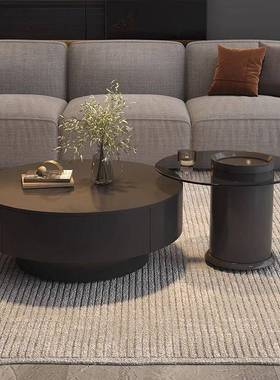 极简岩板组合茶几小户型简约代轻现奢感圆形IXK厅家黑色网用客红